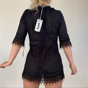 Black mini sundress w/ 3/4 length sleeves